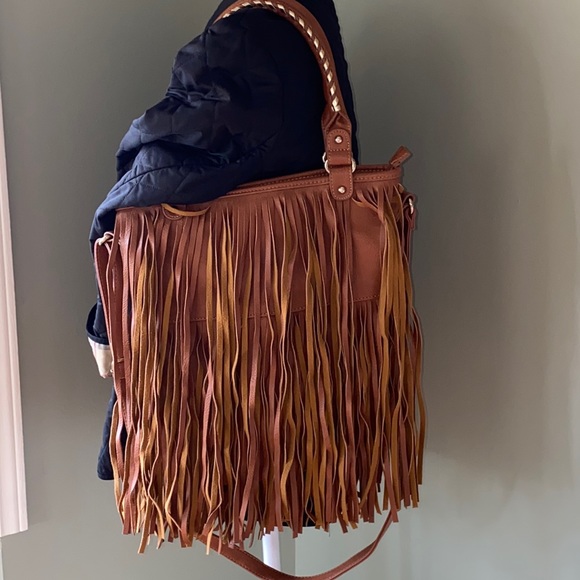 Handbags - Fringe Faux Leather Fringe Shoulder Bag NWOT